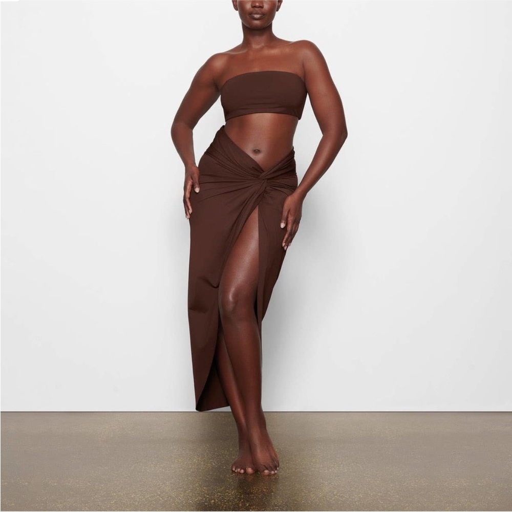 SKIMS Brown Twist-Side Sarong Swim Coverup